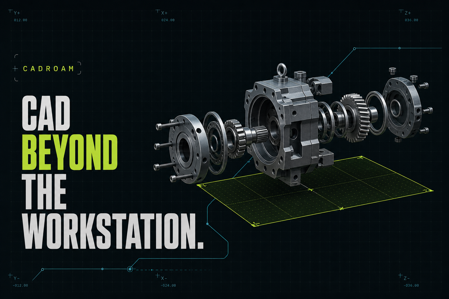 Exploded mechanical CAD assembly representing CadRoam